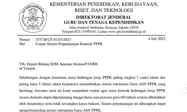 Dirjen GTK, Masa Kontrak PPPK Guru Diperpanjang Otomatis, Jawaban KemenPAN-RB?